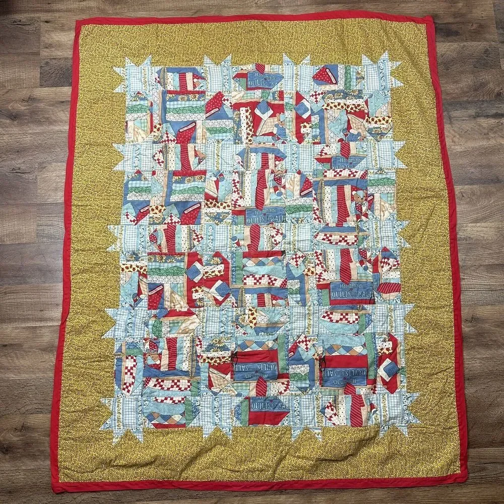 HANDMADE QUILT CHILDREN BEARS FLORAL APPLES PATCHWORK 37x46